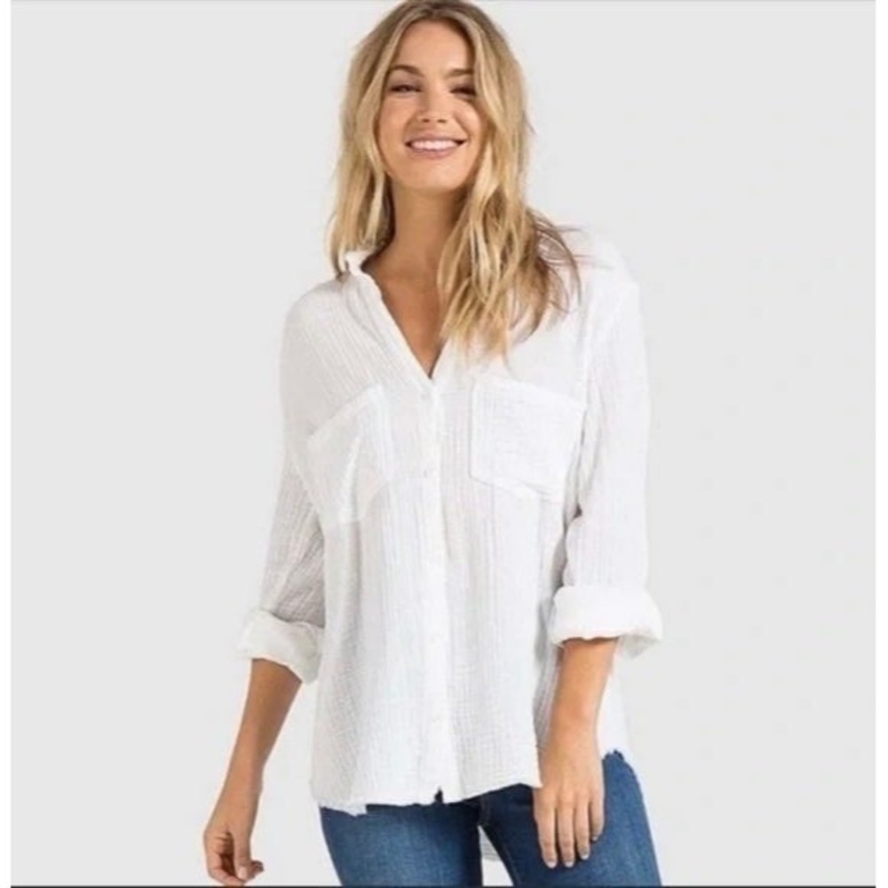 Cloth & Stone Textured Raw Hem Button Down white Size Small